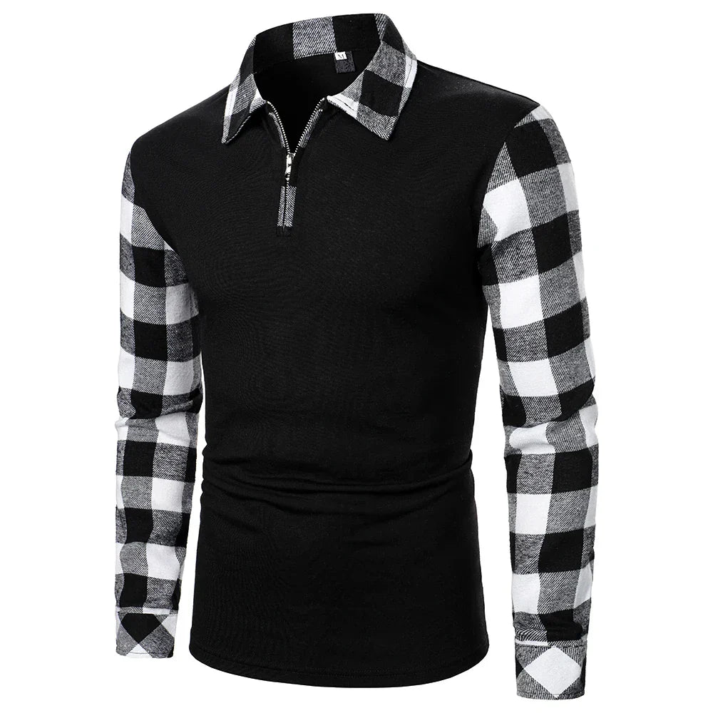 Men Polo Shirt Men Long Sleeve Top Plaid