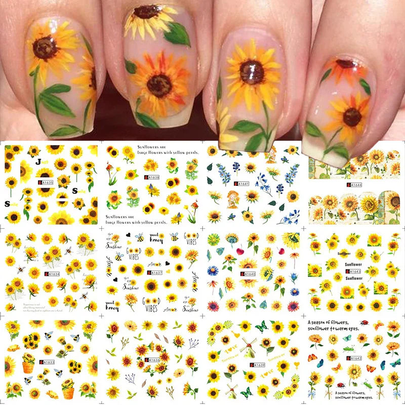 12 Designs Nail Stickers Set Mixed Floral Geometric