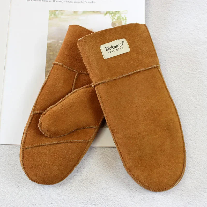 Sheepskin Fur Mittens Women's Leather Wool Color Winter