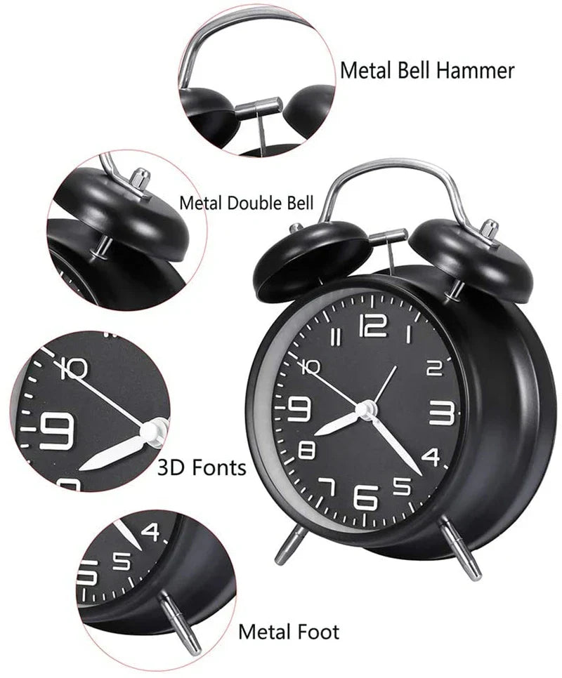 4 Inch Twin Bell Loud Alarm Clock Metal