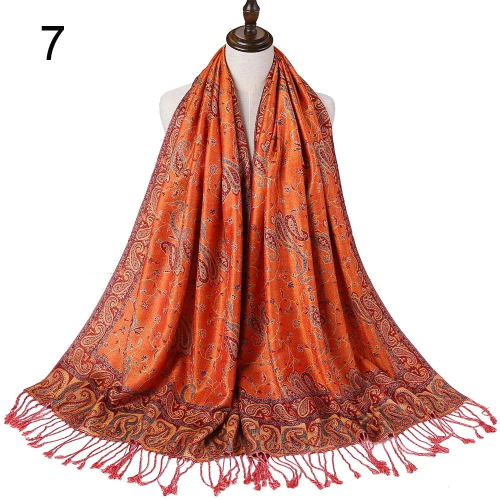 Pashmina Silk Scarf Shawl Wrap Paisley Jacquard Flowers