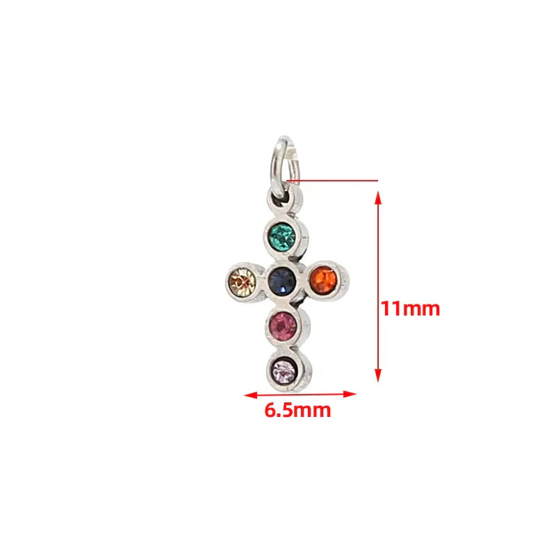 5pcs Stainless Steel Mini Cross Charms Cubic Zirconia