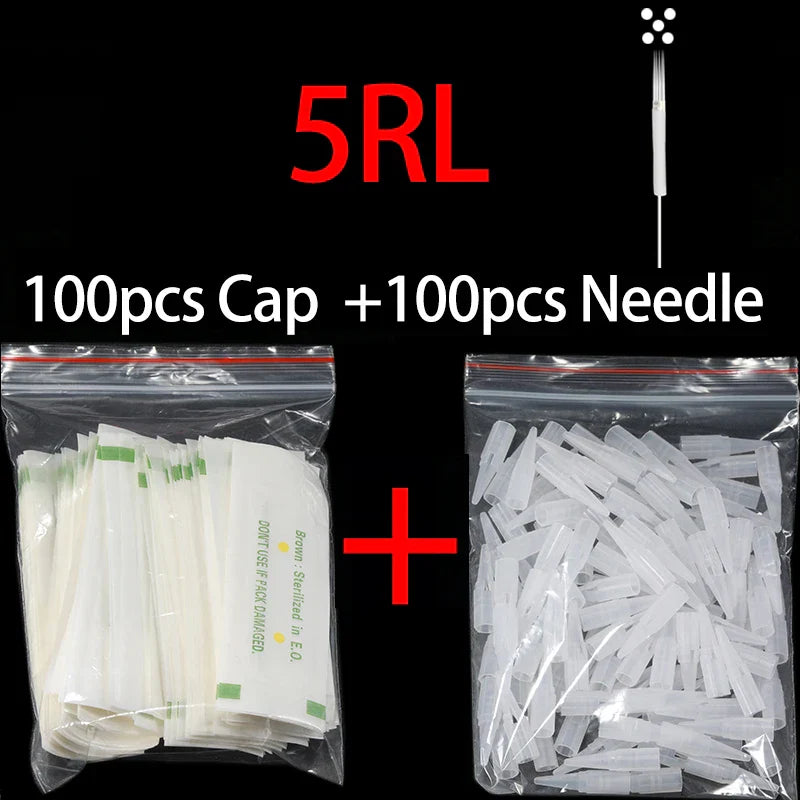 100pcs PMU Microblading Needle + Cup Tips Disposable