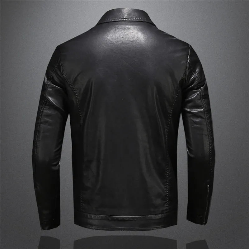Men's Motorcycle Leather Jacket Large Size Pocket Black