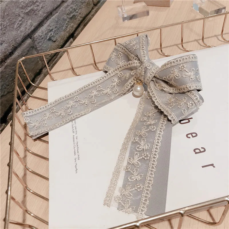Korean Fabric Big Bow Spring Clip Lady Lace