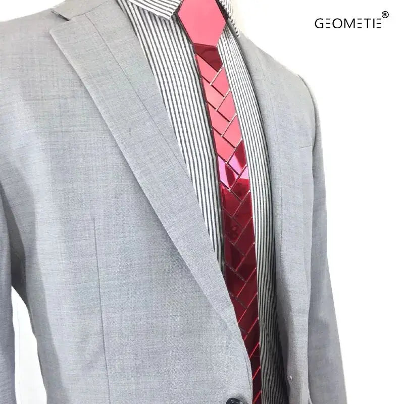24K Gold Mirror Skinny Necktie Olive Branch Geometric