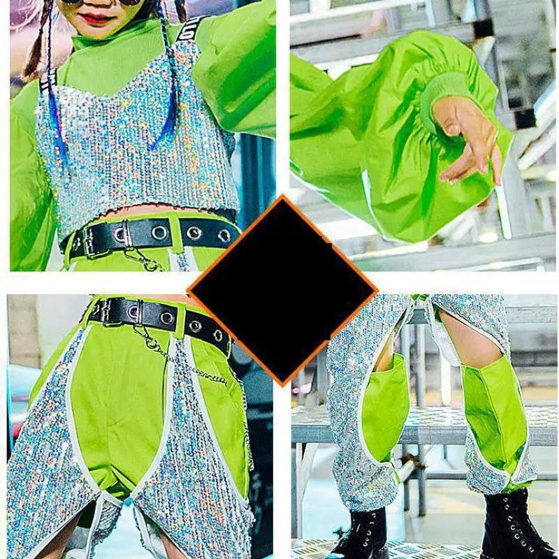 Girls Hip Hop Dancing Clothing Kid Sequins Stitching