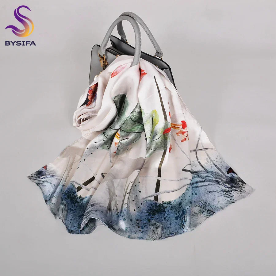 New Luxury Pure Silk Scarf Shawl Women