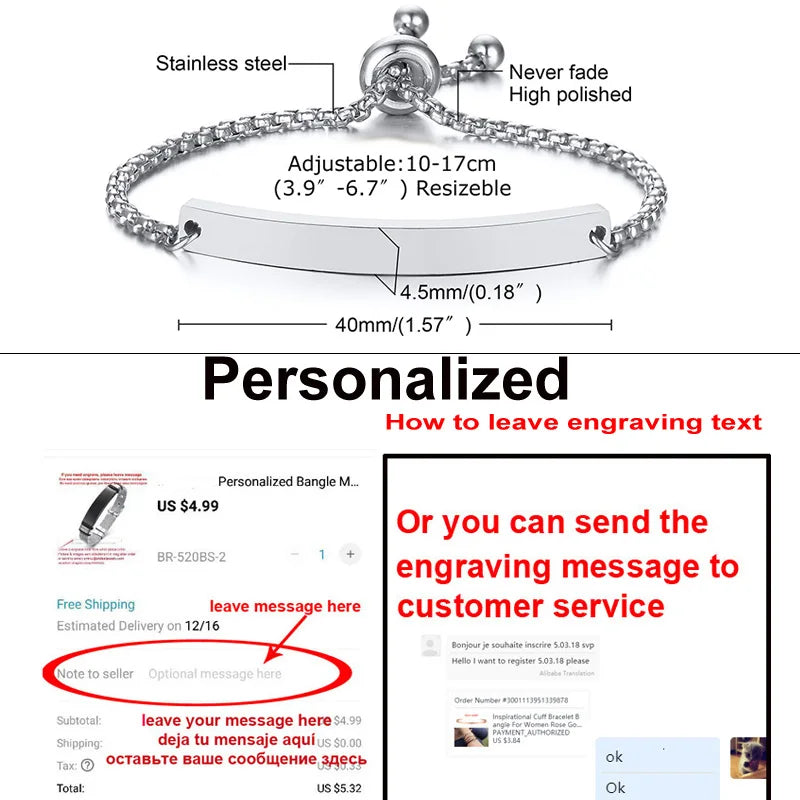 Personalize Baby Name Bracelet Figaro Chain Smooth Bangle