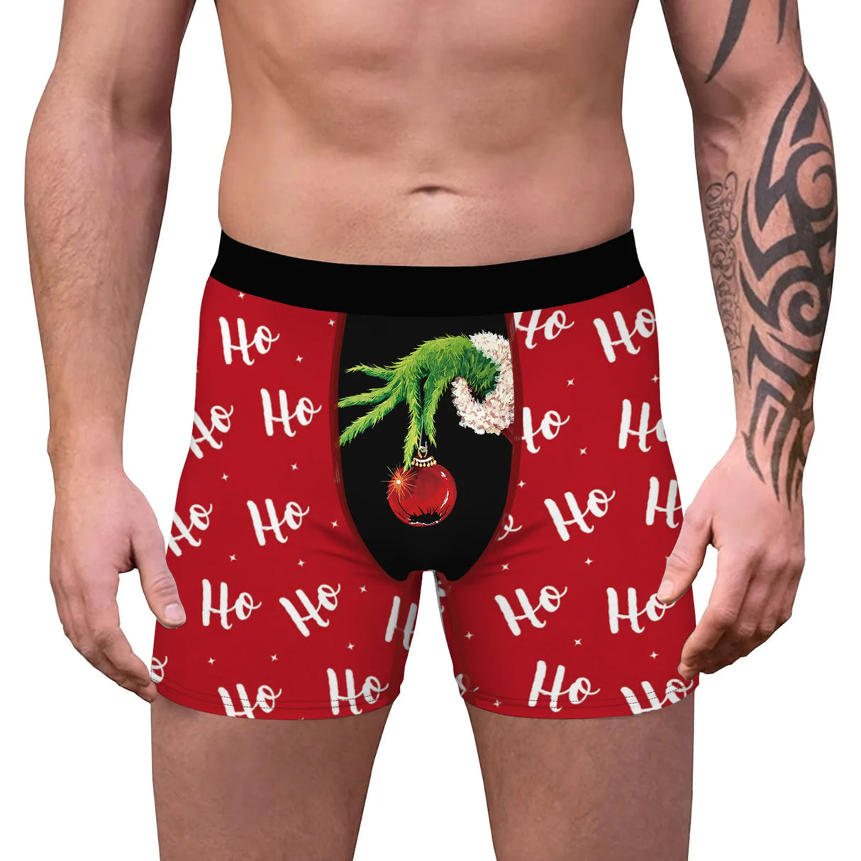 Mens Christmas Printed Shorts Underwear Mid Waist Elastic