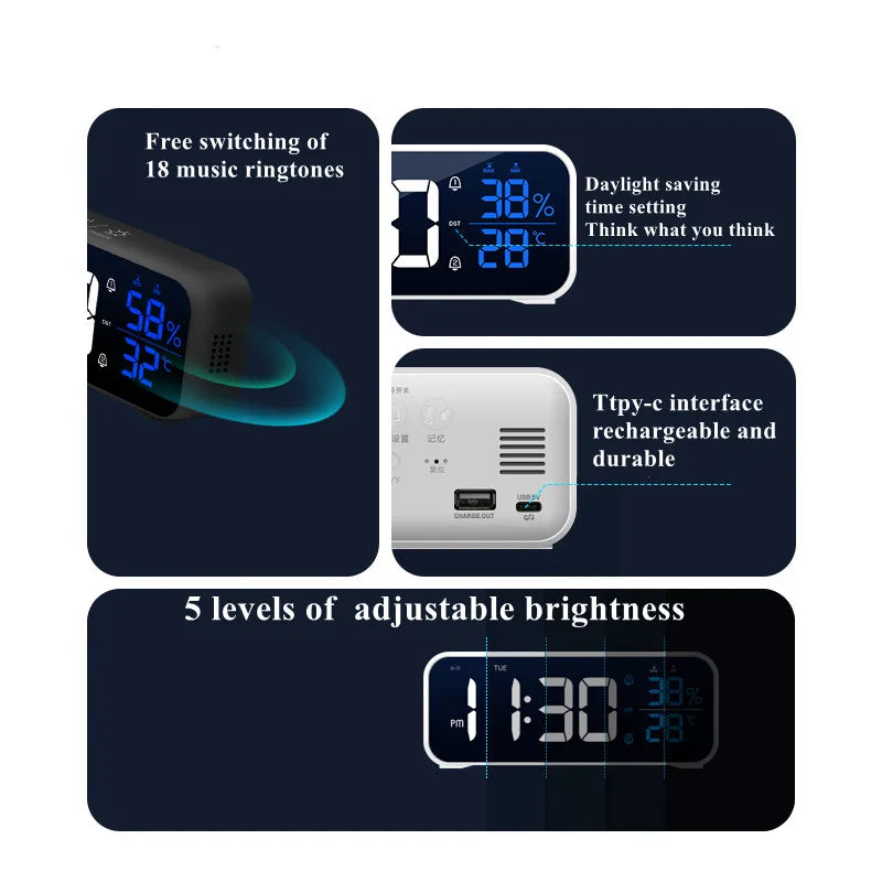 Music Alarm Clock Temperature Humidity Voice Control/Alaways On
