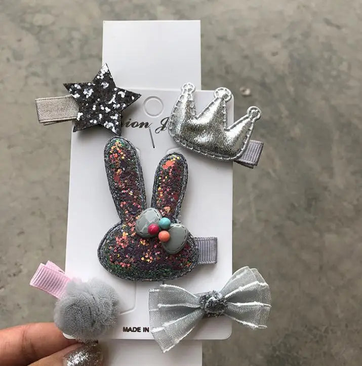 New cute bear girls hair bows 5pcs children