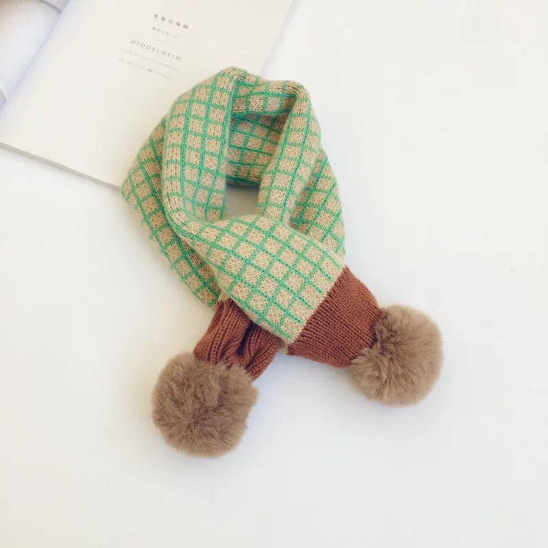 New Winter Children Plaid Knitted Scarves Korean Style