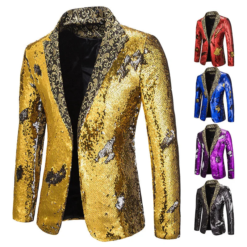 Men Blazer Shiny Sequin Shawl Collar suit Men