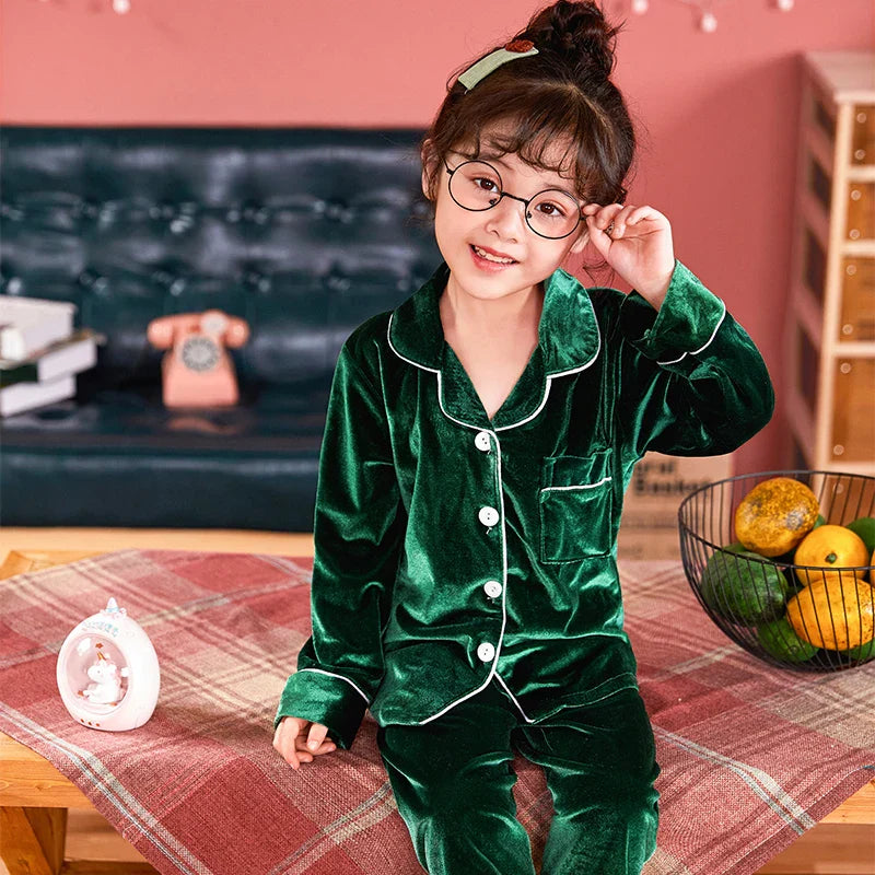 Autumn Winter Children Velour Pajamas Set Teen Warm