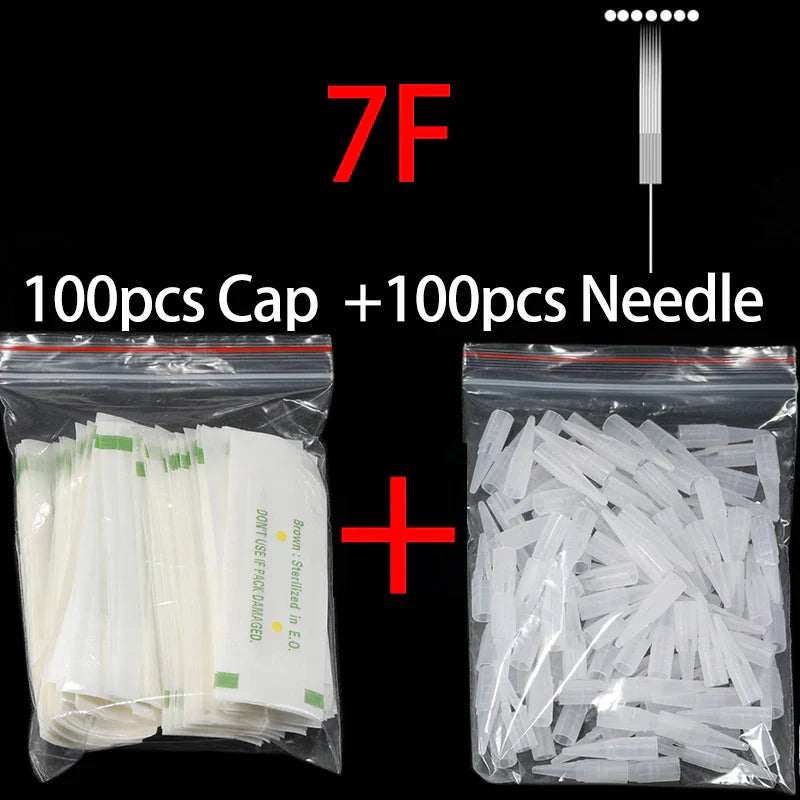 100pcs PMU Microblading Needle + Cup Tips Disposable