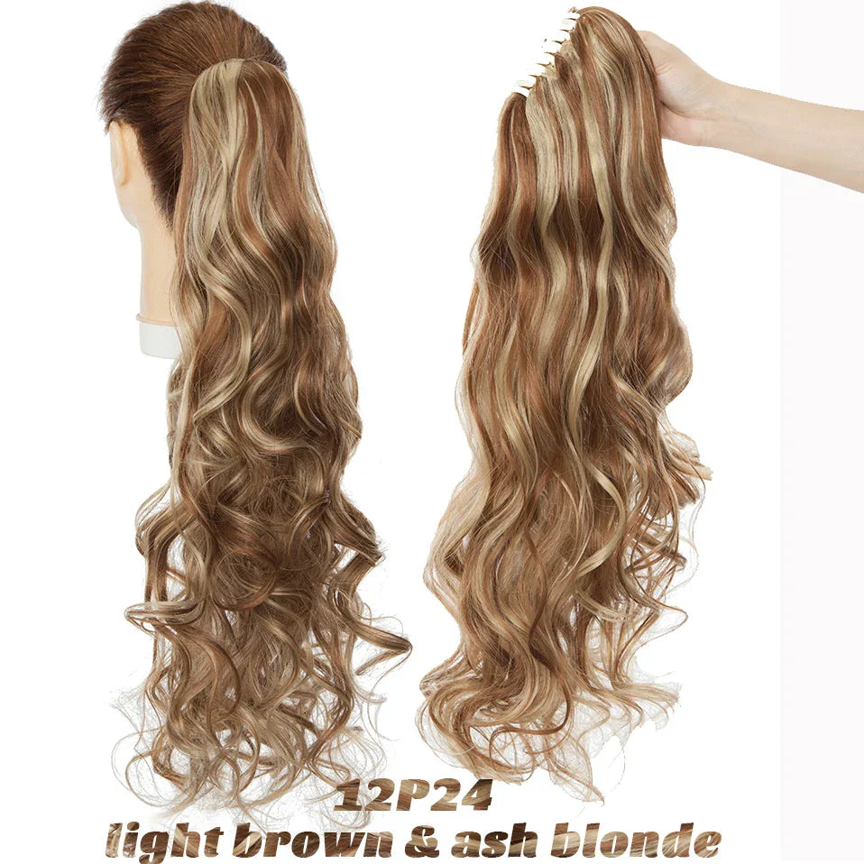 Benehair Synthetic 24inch Long Wavy Claw On Ponytail