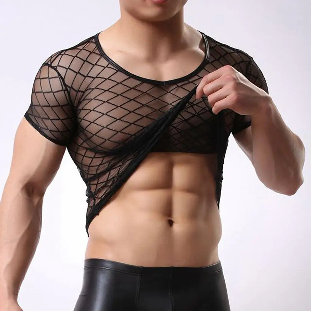 Night Club Sexy Men Short Sleeve Mesh TShirt