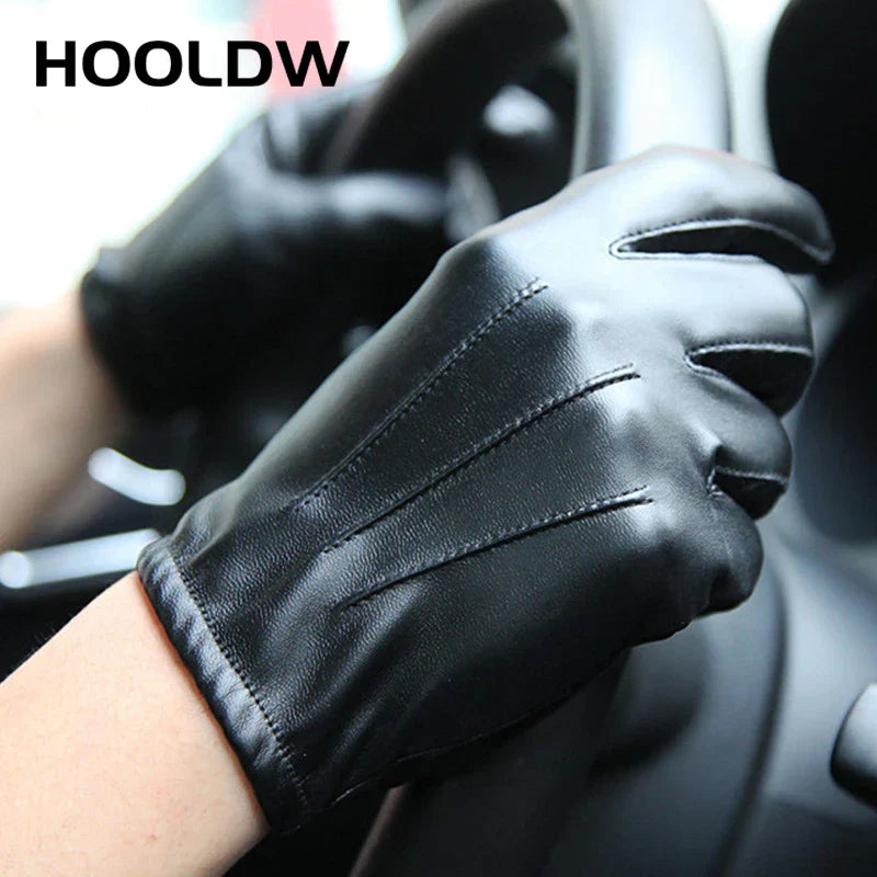 HOOLDW New Winter Gloves Men Women Black PU