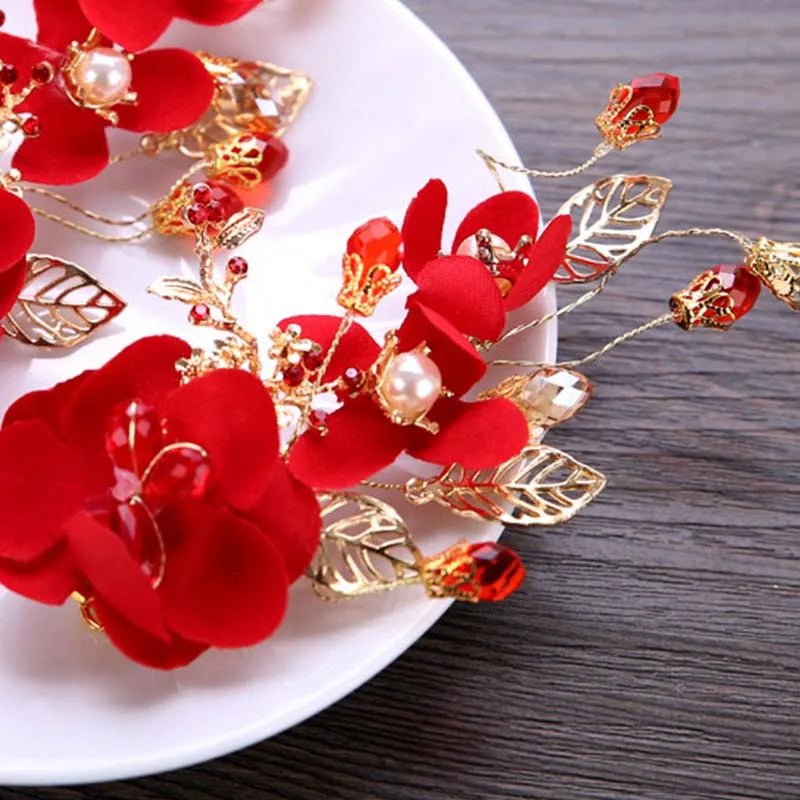 New Fashion Chinese Red Flower Simulated Pearl Crystal