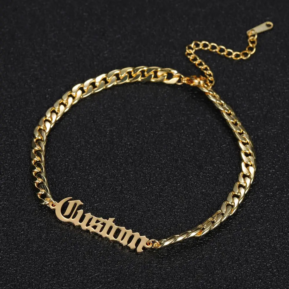 MYDIY Stainless Steel Custom Thick Chain Bangle Personalized Name Bracelet Old English Bracelet Men’s Gift Brother Gift