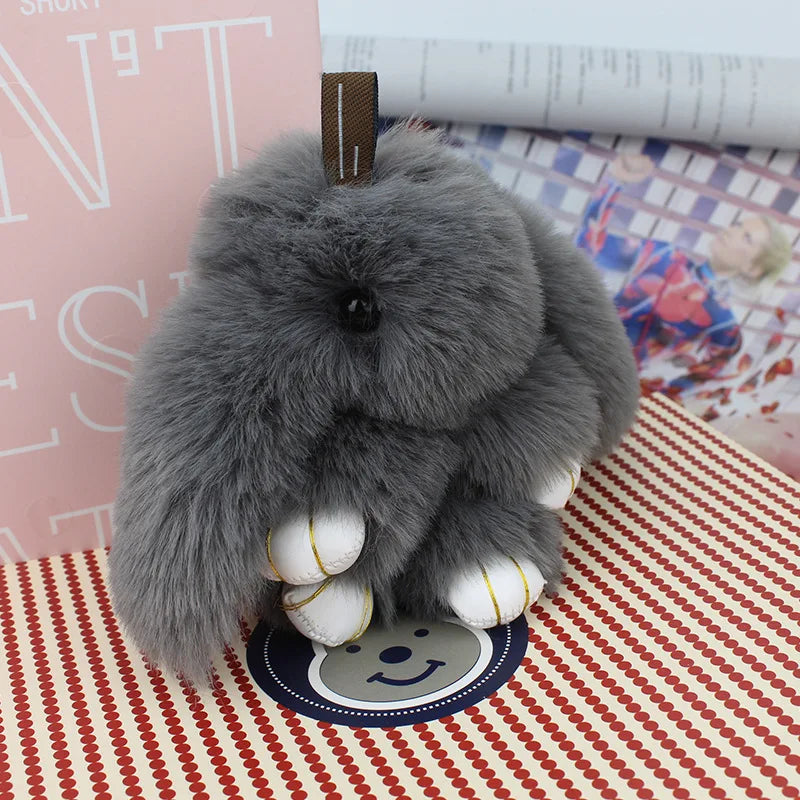 Cute Plush Bunny Keychain Women Fur Pom Pom