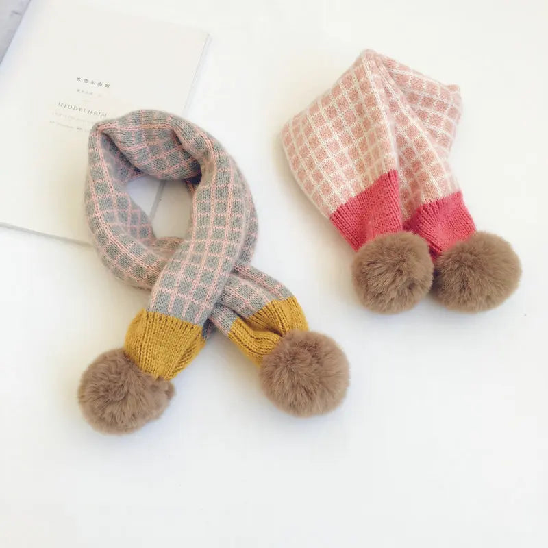New Winter Children Plaid Knitted Scarves Korean Style
