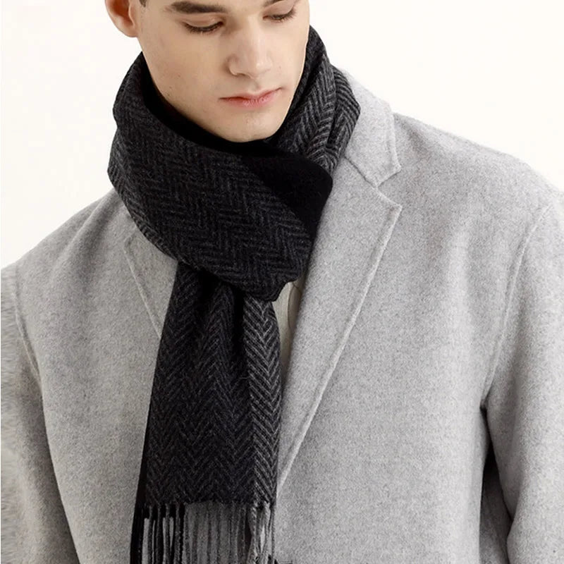 Cashmere Scarf Men Winter Strip Solid Plaid Wool