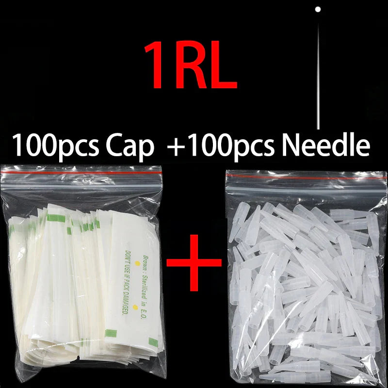 100pcs PMU Microblading Needle + Cup Tips Disposable