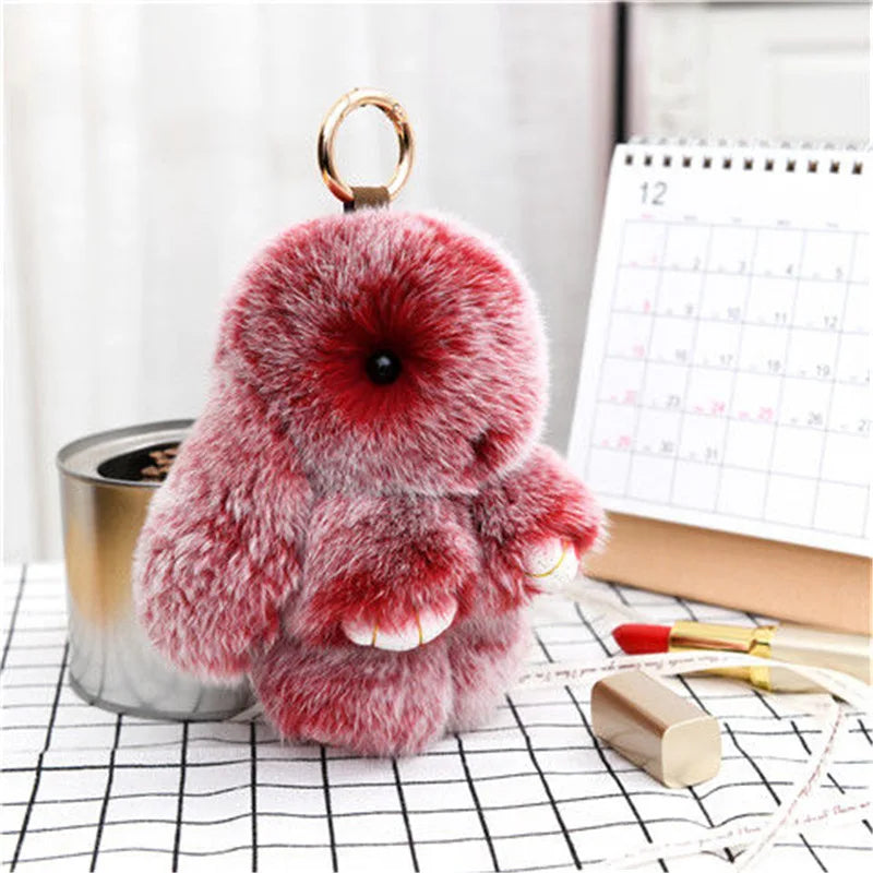 Cute Plush Bunny Keychain Women Fur Pom Pom