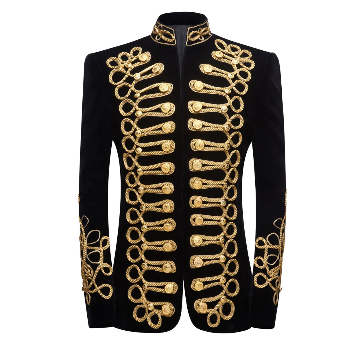 Mens Black Gold Embroidery Velvet Suit Blazer Party
