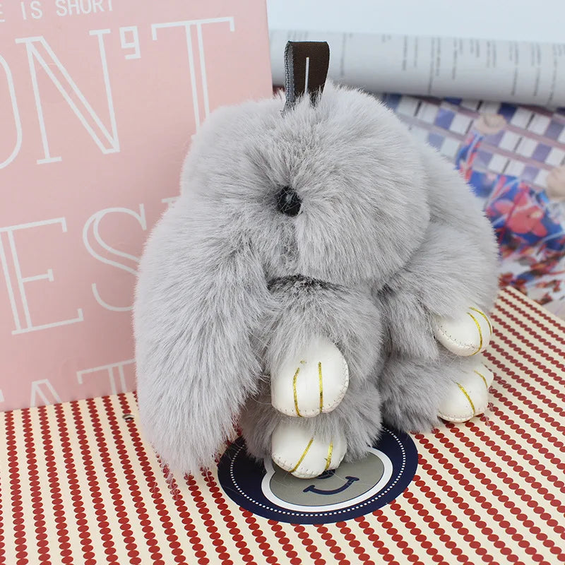 Cute Plush Bunny Keychain Women Fur Pom Pom