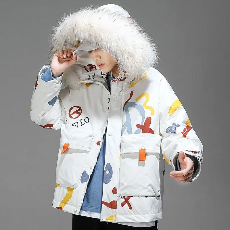 Hipster Winter Down Jacket Men Cartoon Little Devil