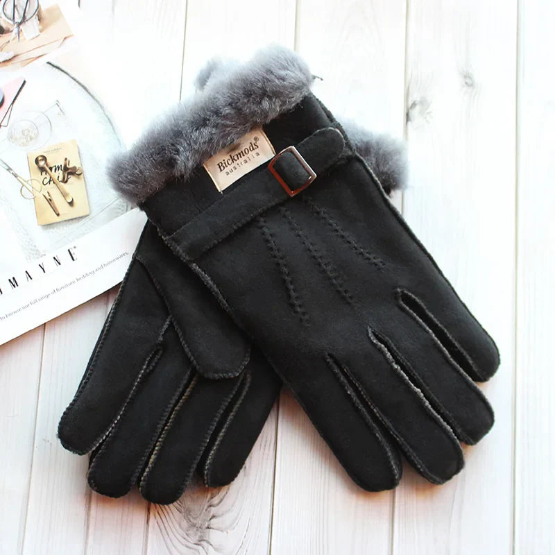Sheepskin Fur Gloves Men's Thick Winter Warm Large