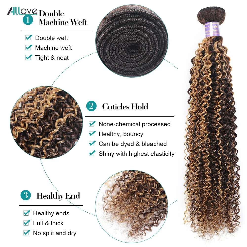 P4/27 Highlight Curly Hair Bundles With Closure 4x4