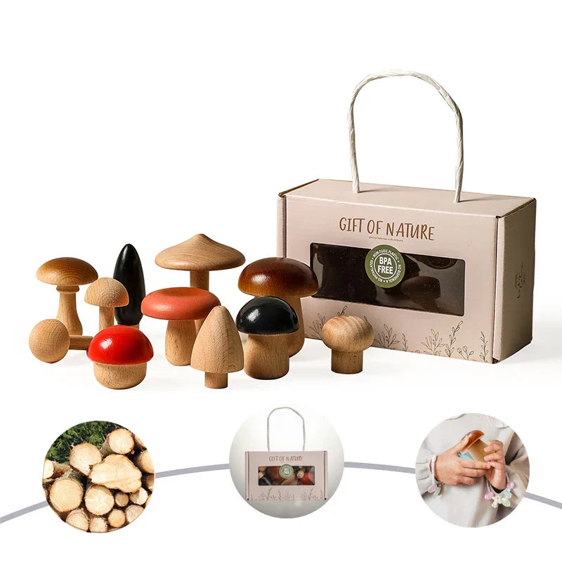Wood Mushroom Stacking Block Balance Toy Set Montessori