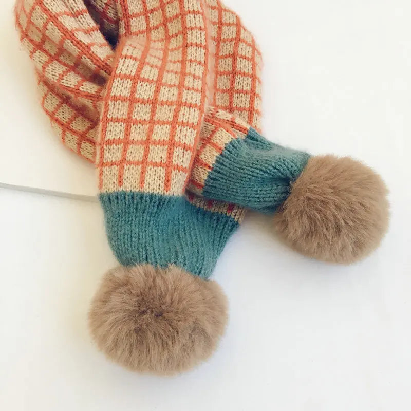 New Winter Children Plaid Knitted Scarves Korean Style