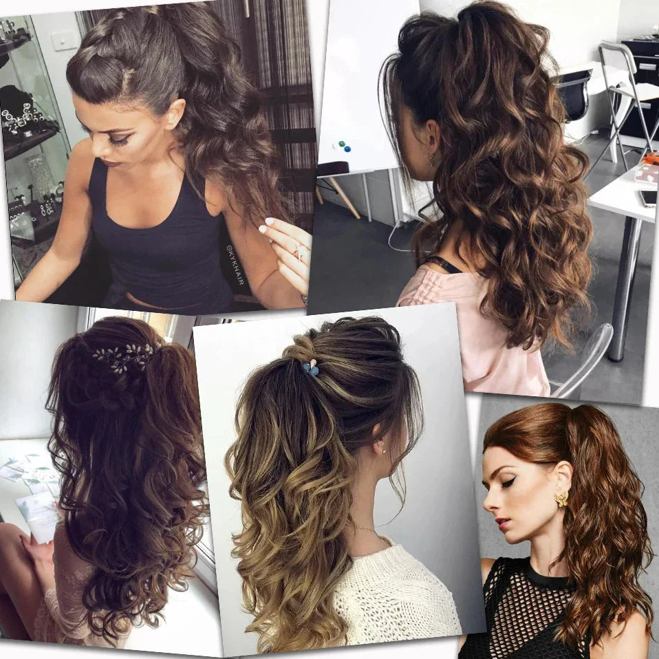 Benehair Synthetic 24inch Long Wavy Claw On Ponytail