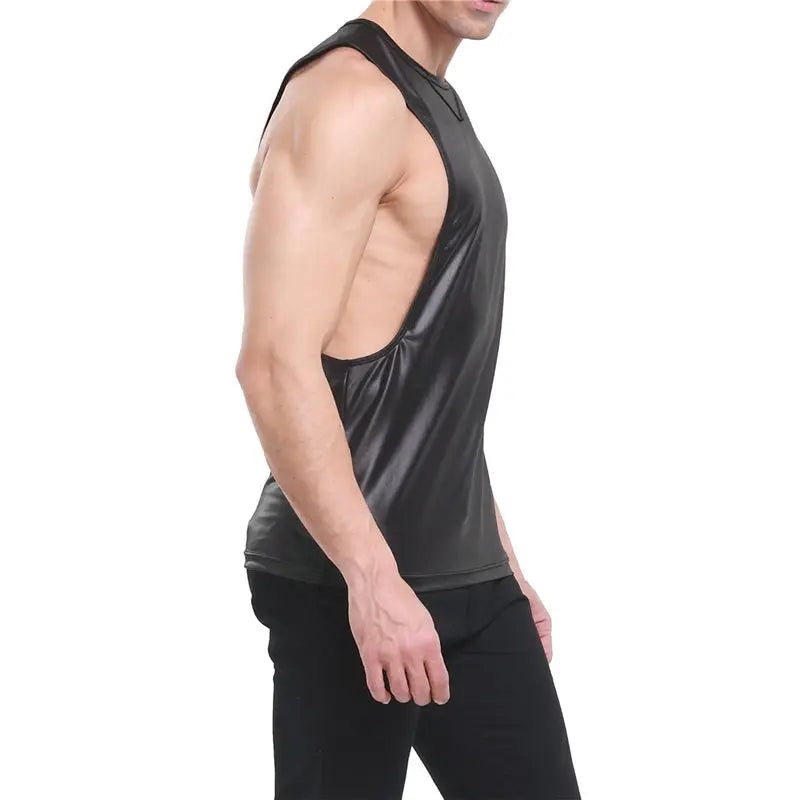 Sexy Mens Tank Tops Sleeveless Undershirts Faux Leather