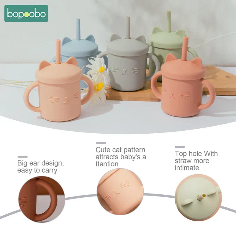 Bopoobo Baby Feeding Straw Cup Baby Cartoon Cat