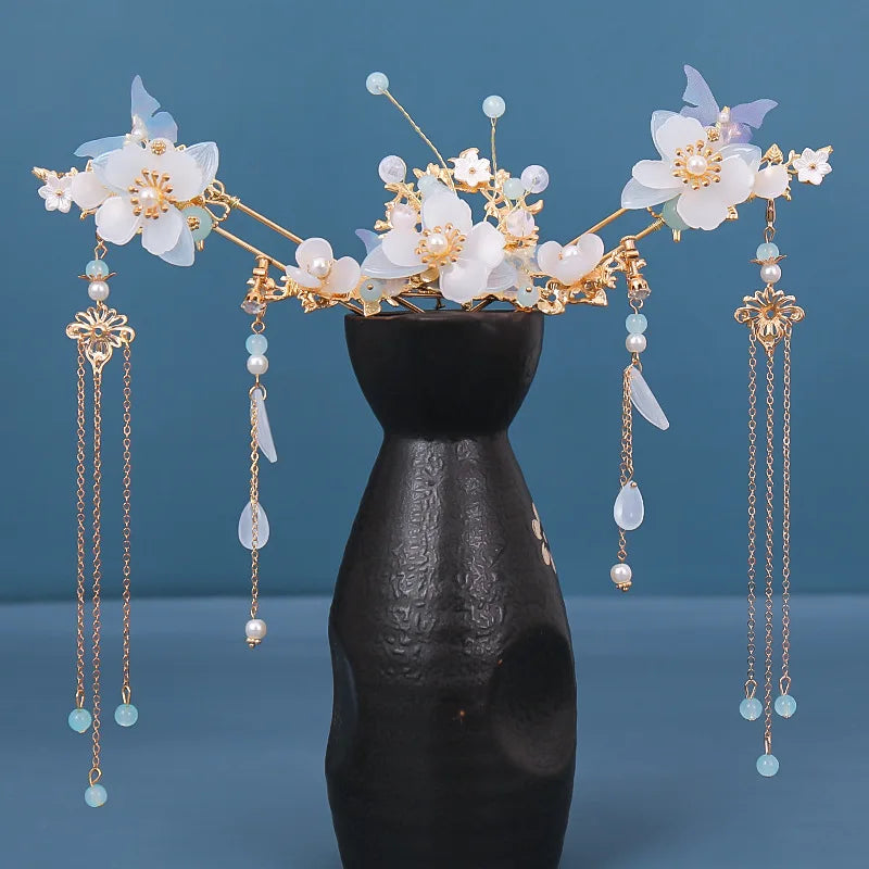 Chinese Hanfu Hair Accessories Set Long Fringed Vintage