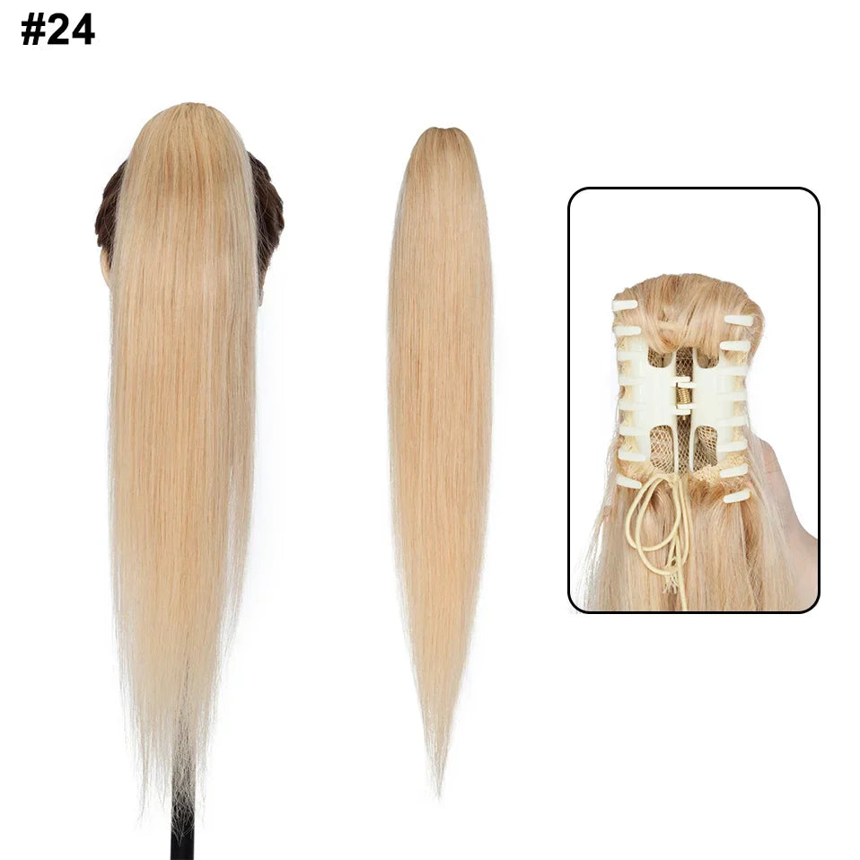 S-noilite Ponytail Human Hair 14-22Inches Claw Clip in