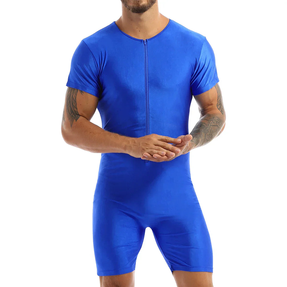 Mens Pajamas Undershirts One-piece Leotard Jumpsuit Male Short