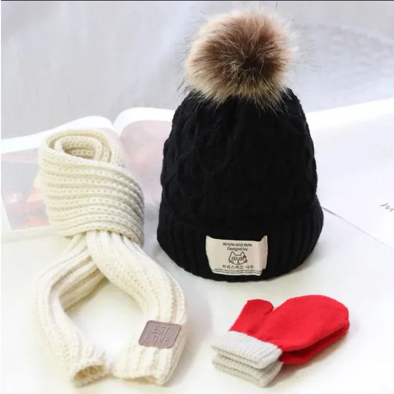 Three piece children's hat and scarf autumnwinter warm