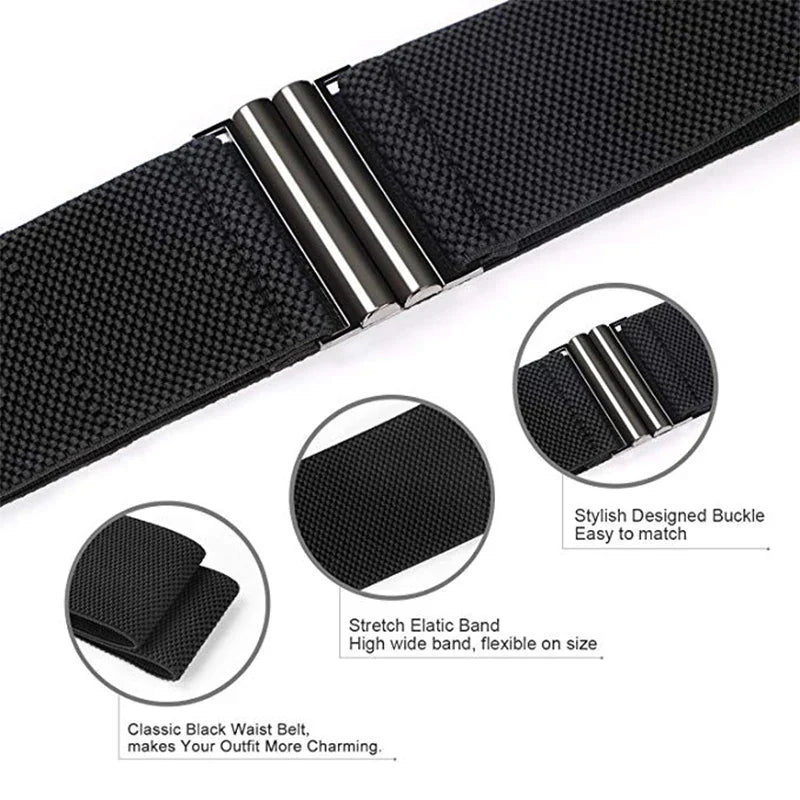 Wide Elastic Waist Belt Black Women Stretch Waistband