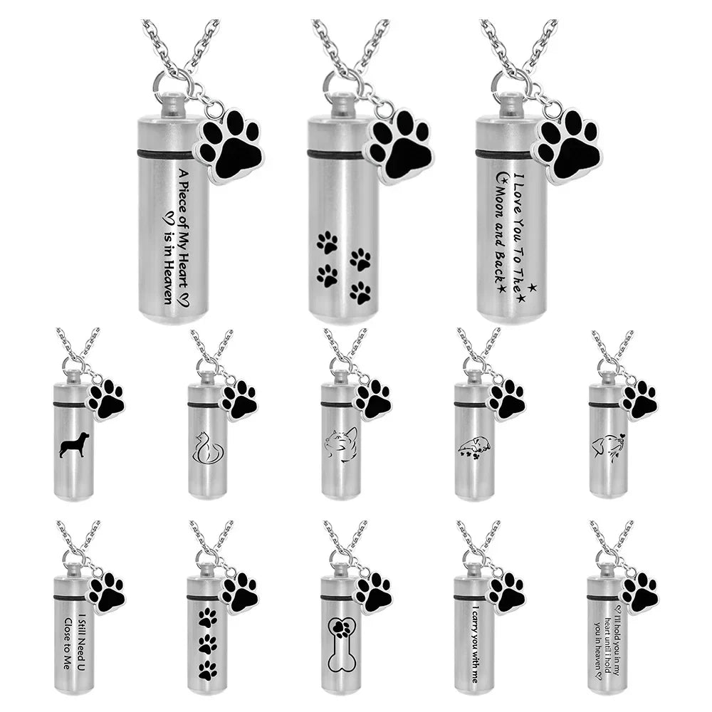 Lovely Pet Paw Cylinder Cremation Pendant Jewelry Ashes