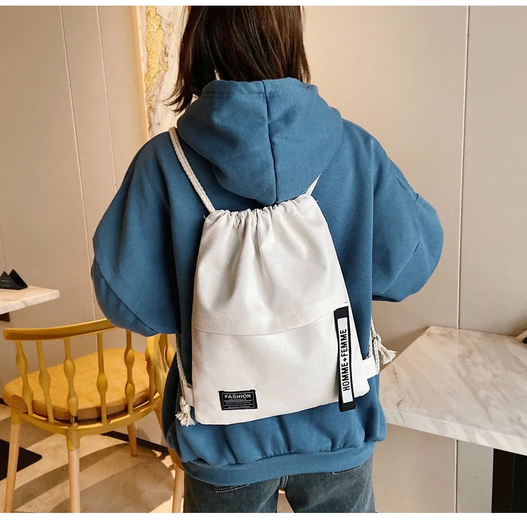2022 Women’s Casual Canvas Drawstring Backpack – Solid Color & Letter Pattern