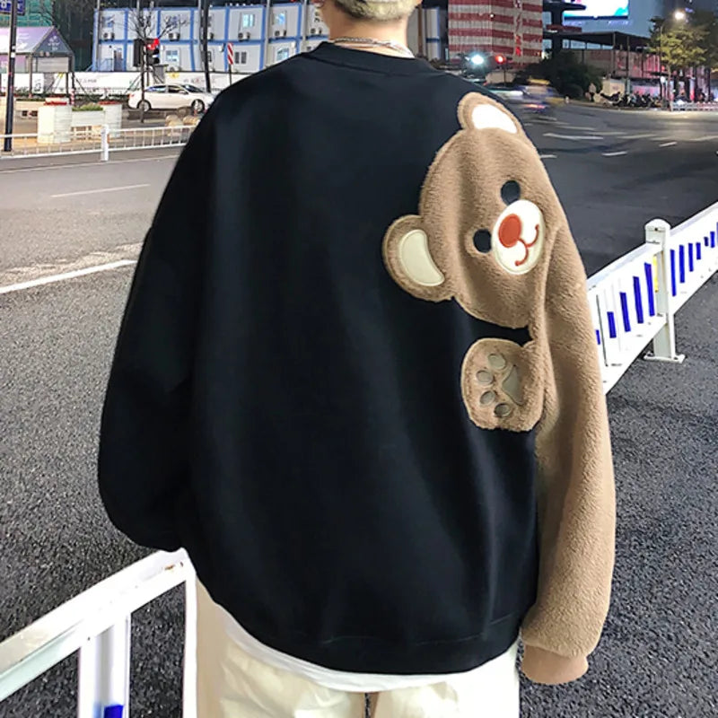 2024 Spring Harajuku Men Round Neck Sweatshirt Flocking