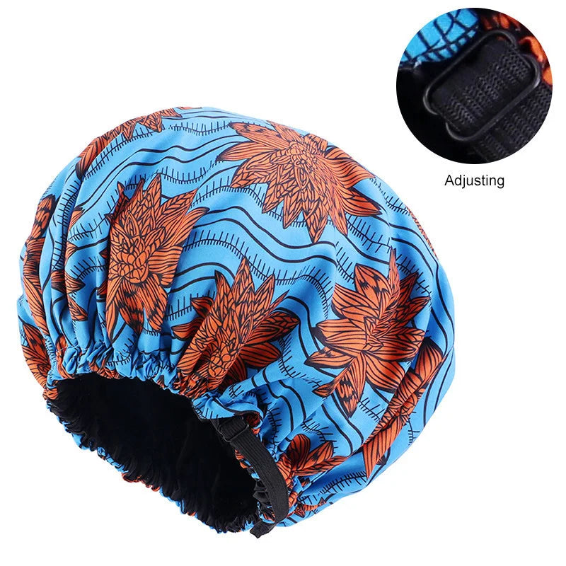 Oversize Africa Print Invisible Adjustable Round Hat Satin