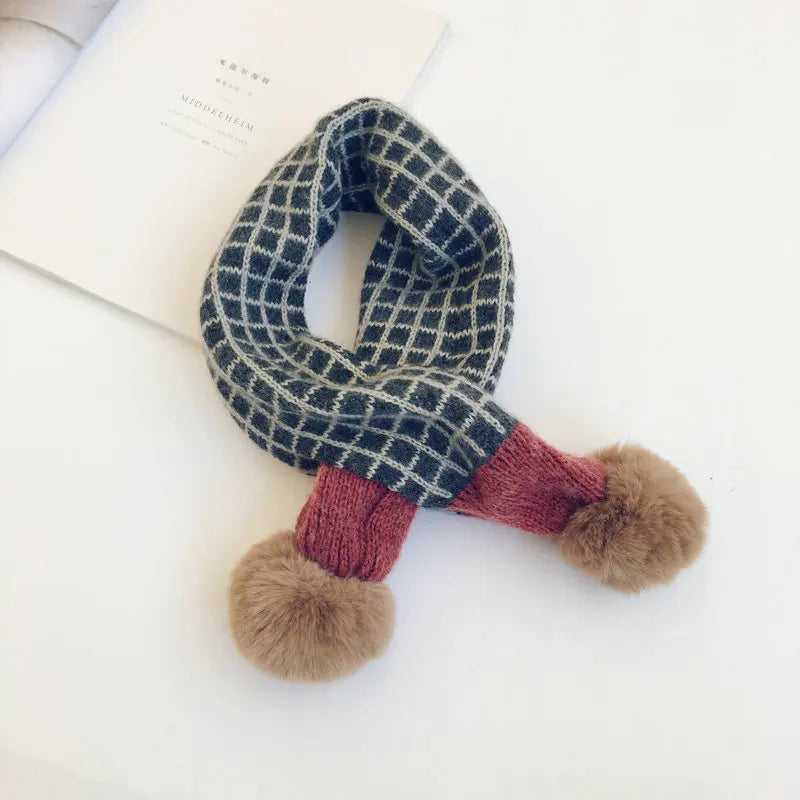 New Winter Children Plaid Knitted Scarves Korean Style
